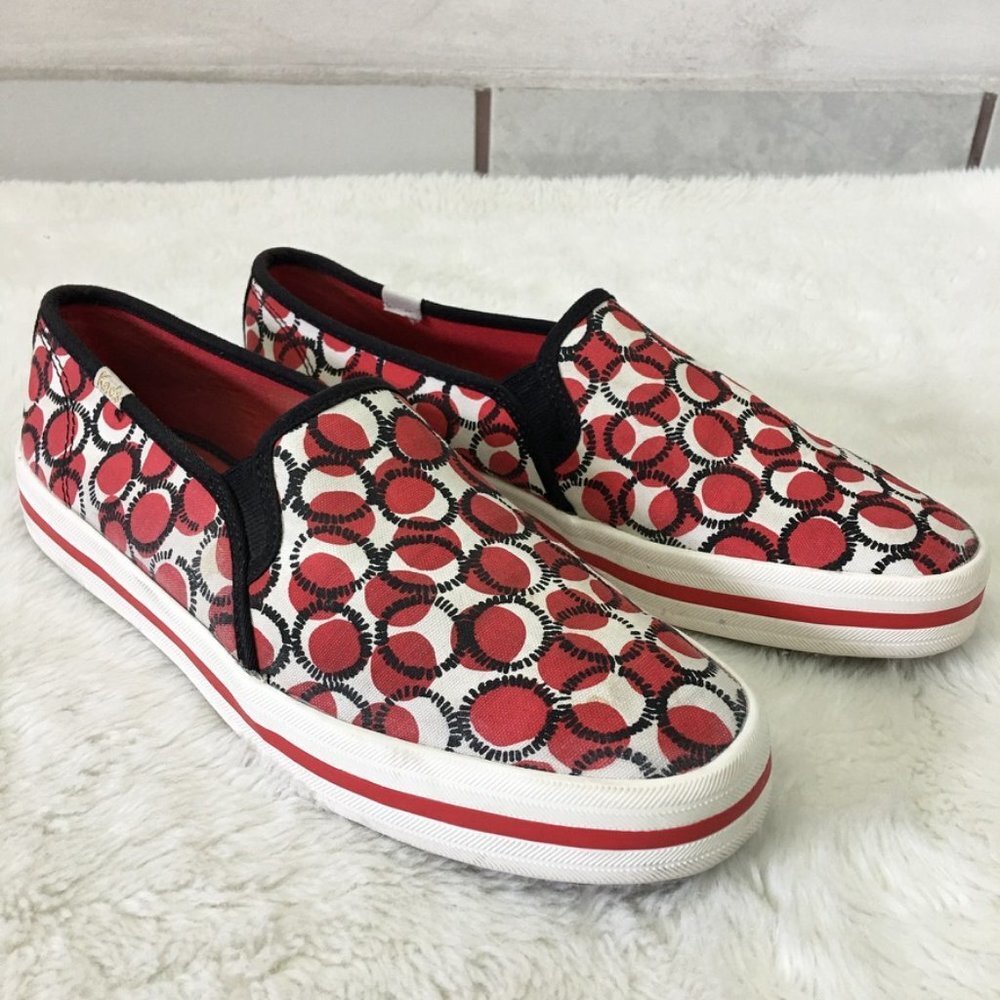 Keds x Kate Spade Women's Red White Polka Dot Slip On Sneakers Size 9